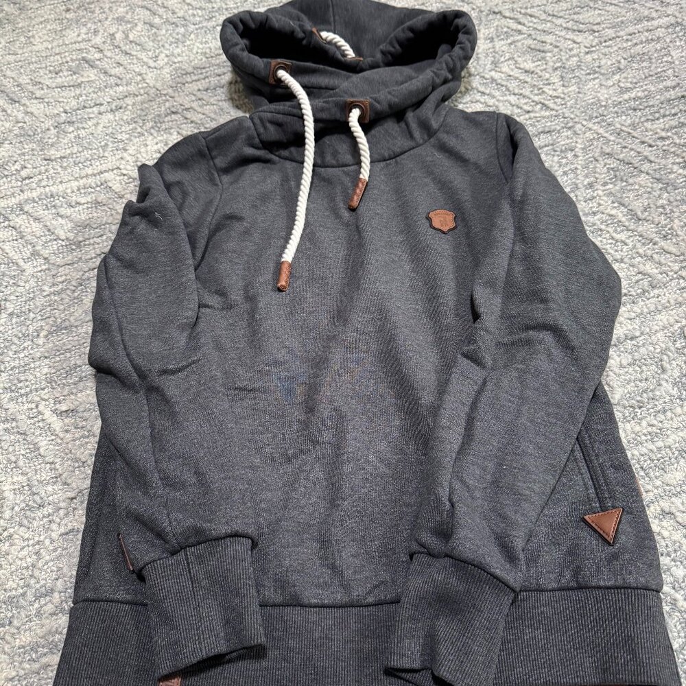Naketano Sweater Women's XL Hooded Brave New World Thick High Cowl Neck Gray